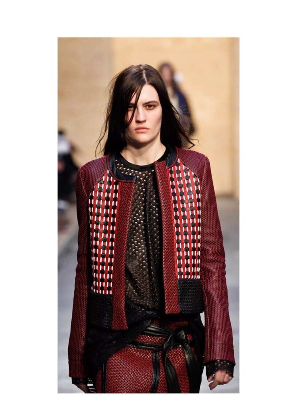 PROENZA SCHOULER Red Mixed Weave Black Leather Jacket Sz:8 USA NEW